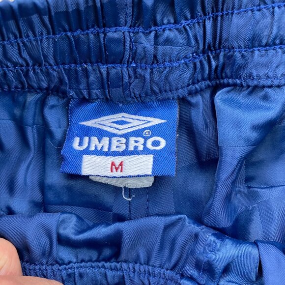 Vintage 90s Umbro Soccer Shorts Men Medium M Navy Blue Checkered Athletic 1990s - Picture 6 of 11